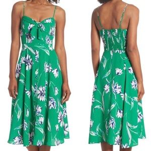 Eliza J Tie Front Midi Dress Green Floral Size 14